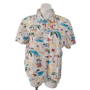 1990s Vintage Beach Print Button up Vacation Shirt